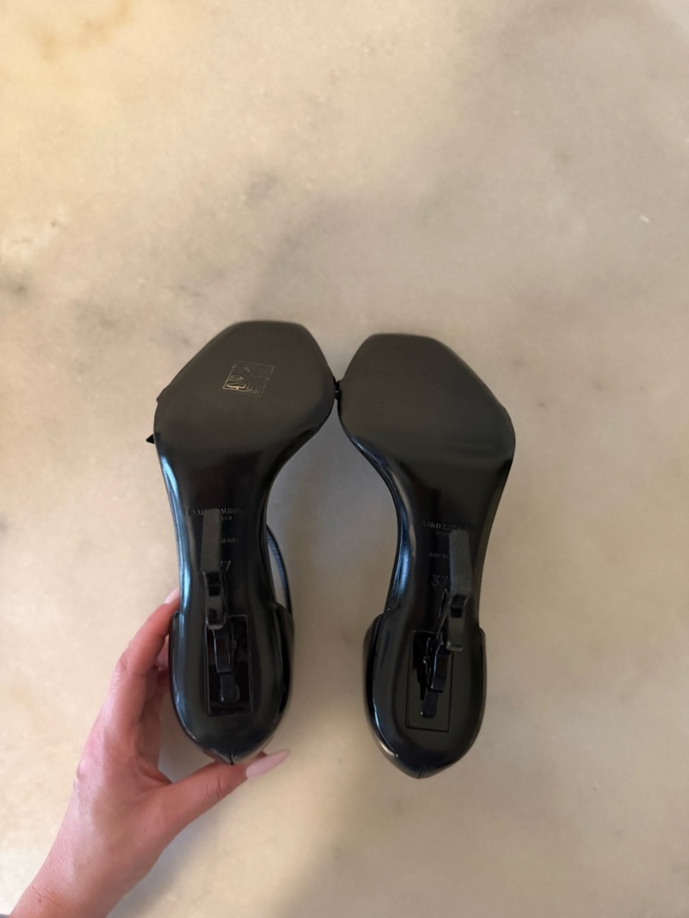 Saint Laurent Black Patent 'Opyum' Ankle-Strap Heels - Picture 7 of 9